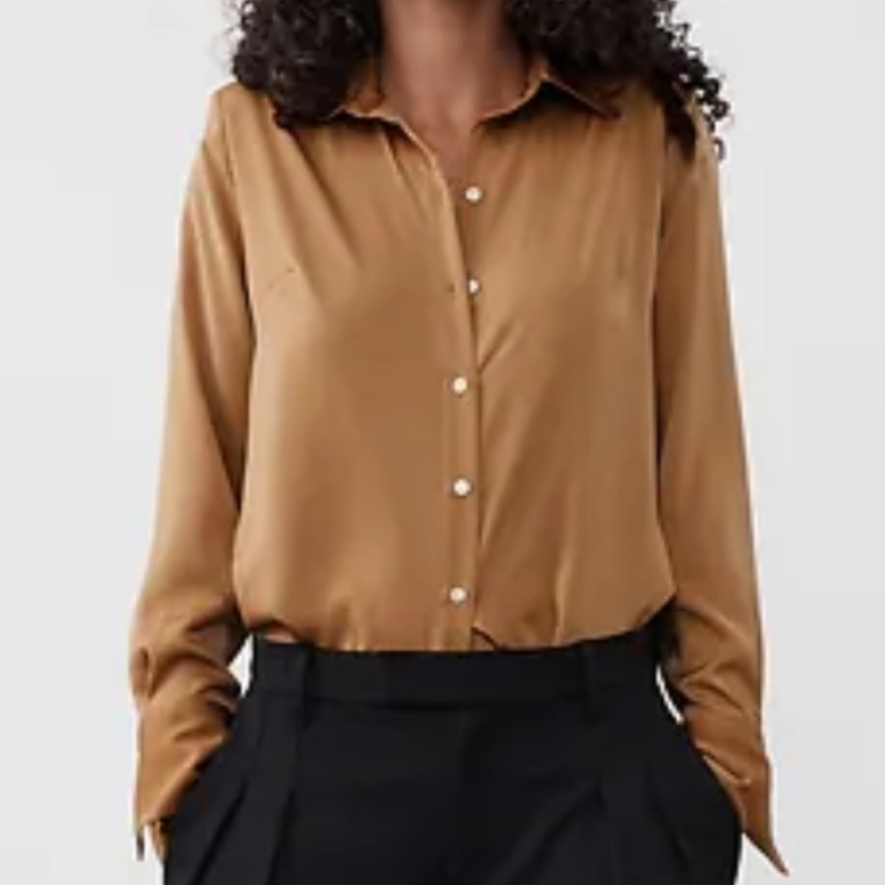 Banana Republic Tan Silky Button-Down Shirt